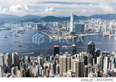Hong Kong city skyline view from the Victoria peak. 64159446