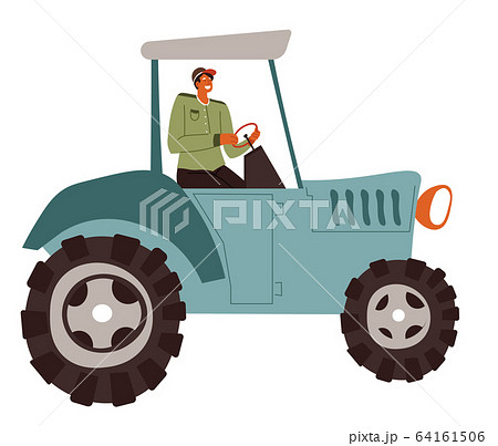 Man riding tractor working on field, farming male 64161506