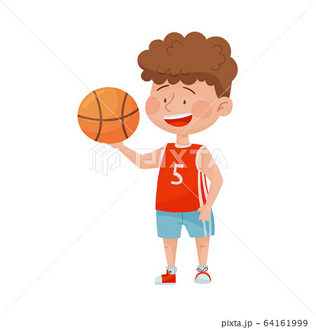 Happy Boy in Sport Wear Playing Basketball Vector Illustration Happy Boy in Sport Wear Playing Basketball Vector Illustration 64161999