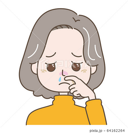 鼻水が出る中年女性のイラスト素材