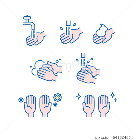 手洗い シンプルなアイコンセット コロナウイルス対策 Hand Washing Icon Setのイラスト素材