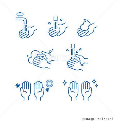 手洗い シンプルなアイコンセット コロナウイルス対策 Hand Washing Icon Setのイラスト素材