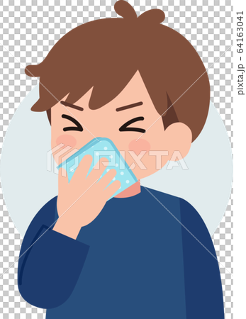 咳嗽,打噴嚏,戴著手帕的男孩 咳嗽,打噴嚏,戴著手帕的男孩 64163041