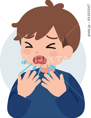 せき くしゃみ 手につばがつく男の子のイラスト素材