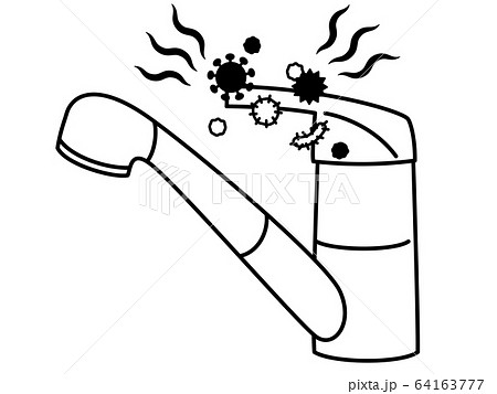 水栓レバーハンドル 菌 ウイルス 白黒のイラスト素材