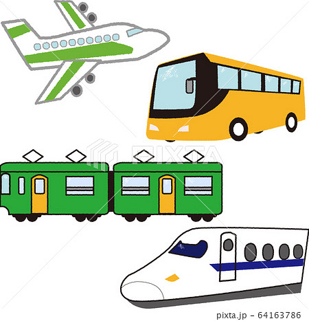 乗り物セット 飛行機 バス 電車 新幹線のイラスト素材