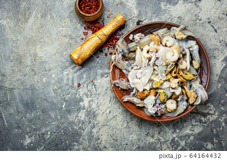 Fresh raw seafood Fresh raw seafood 64164432