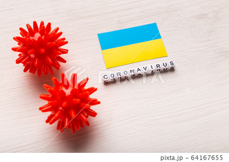 Abstract virus strain model of 2019-nCoV middle East respiratory syndrome coronavirus or coronavirus COVID-19 with text and flag Ukraine on white background. Virus pandemic protection concept. Abstract virus strain model of 2019-nCoV middle East respiratory syndrome coronavirus or coronavirus COVID-19 with text and flag Ukraine on white background. Virus pandemic protection concept. 64167655