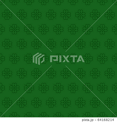 Seamless vector pattern with dark green clover leaves, shamrock on a green backdrop for St. Patrick's Day. Spring fest background for greetings card, flyer, decor, print, packaging design and more. 64168214