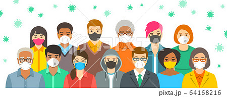 Group of people in protective medical face masks 64168216