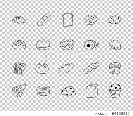 手描きのパンのイラストのセット かわいい シンプル 線のイラスト素材