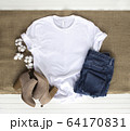 White shirt mockup - tshirt with cotton plant, 64170831