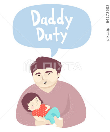 Kid Girl Man Dad Daddy Duty Illustration 64172602