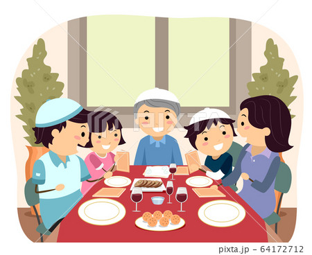 Family Jewish Passover Dinner Illustration Family Jewish Passover Dinner Illustration 64172712