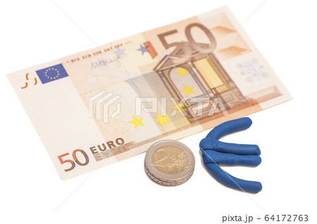 Plasticine euro icon, euro banknote and coins 64172763