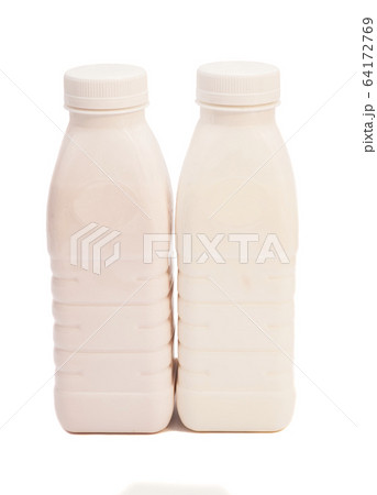 White Yogurt Drink Plastic Bottles Isolated On 64172769