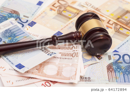 Judge gavel and euro banknotes 64172894