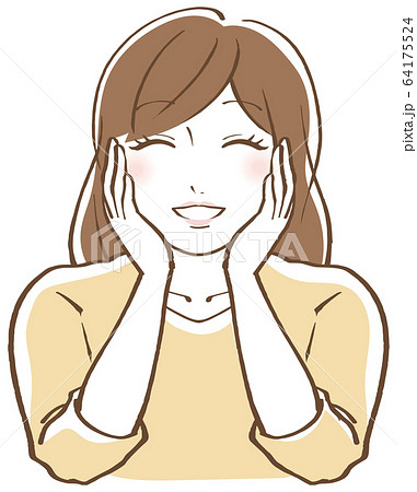 頬杖をつく笑顔の女性のイラストのイラスト素材