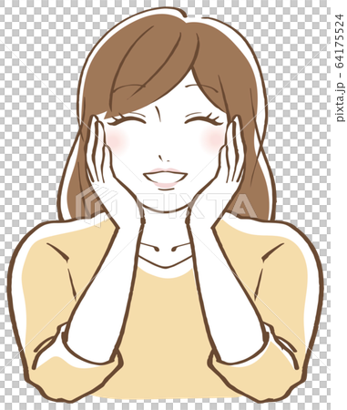 頬杖をつく笑顔の女性のイラストのイラスト素材