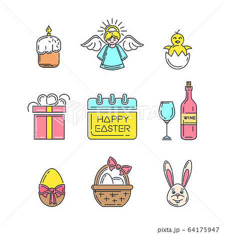 Set of color icons for Easter. Vector illustration 64175947