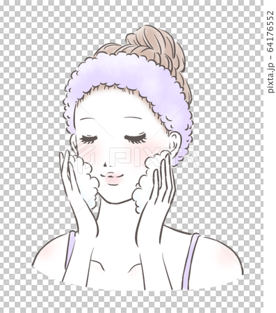 洗顔をする女性 アップ 白肌(薄紫) 洗顔をする女性 アップ 白肌(薄紫) 64176552