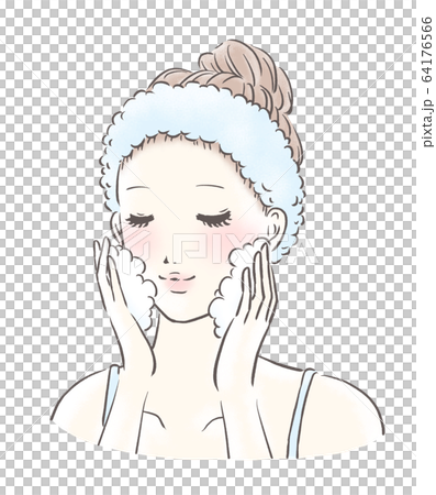 洗顔をする女性 アップ カラー(水色) 洗顔をする女性 アップ カラー(水色) 64176566