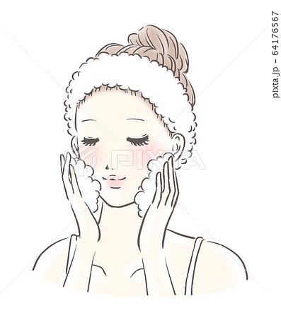 洗顔をする女性 アップ カラー(白) 洗顔をする女性 アップ カラー(白) 64176567