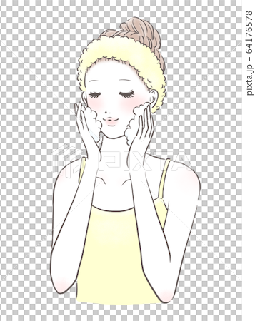 洗顔をする女性 上半身 白肌（黄色） 64176578