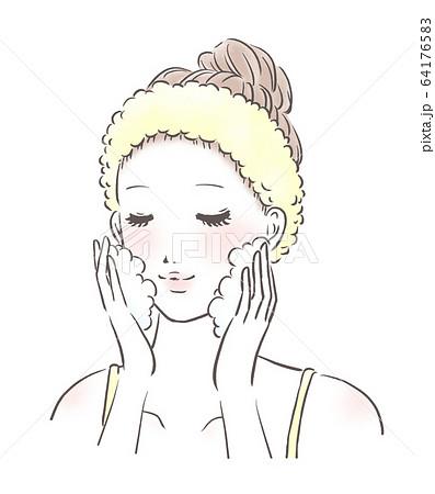 洗顔をする女性 アップ 白肌(黄色) 洗顔をする女性 アップ 白肌(黄色) 64176583