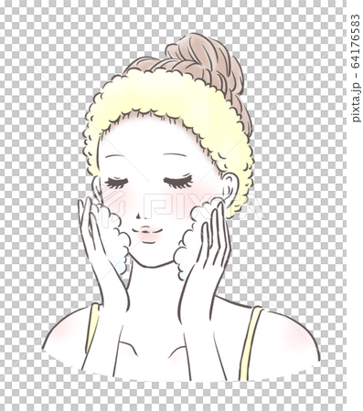 洗顔をする女性 アップ 白肌(黄色) 洗顔をする女性 アップ 白肌(黄色) 64176583