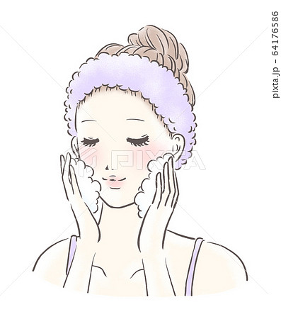 洗顔をする女性 アップ カラー(薄紫) 洗顔をする女性 アップ カラー(薄紫) 64176586