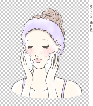 洗顔をする女性 アップ カラー(薄紫) 洗顔をする女性 アップ カラー(薄紫) 64176586