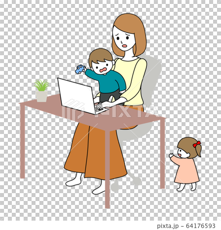 テレワークが上手くいかない女性　リモートワーク　イラスト 64176593