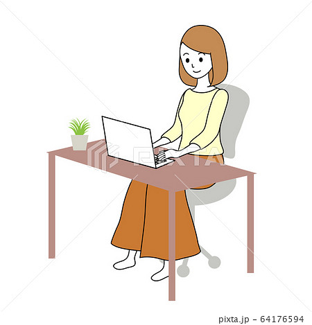 テレワークをしている女性　リモートワーク　イラスト 64176594