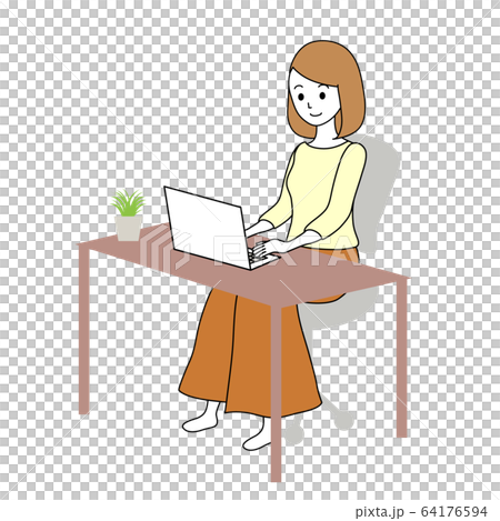 テレワークをしている女性　リモートワーク　イラスト 64176594
