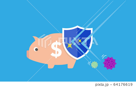 支援金・助成金、ウイルスから貯金箱を守るイメージ 64176619