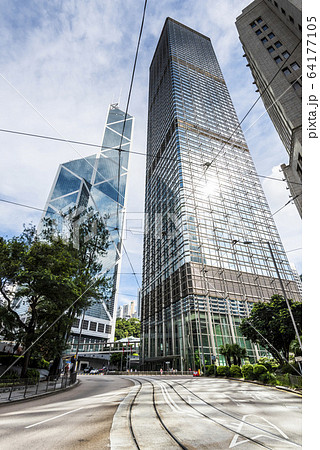 low angle view of modern office block buildings in Hong Kong. Bank of China (Hong Kong) 64177105