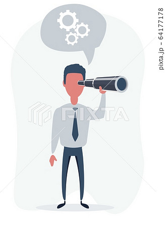 Concentrated businessman looking through the spyglass. Business vision and perspective planning Concentrated businessman looking through the spyglass. Business vision and perspective planning 64177178