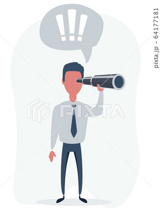 Concentrated businessman looking through the spyglass. Business vision and perspective planning 64177181