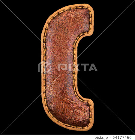 Symbol left parentheses made of leather. 3D render font with skin texture on black background. 64177466