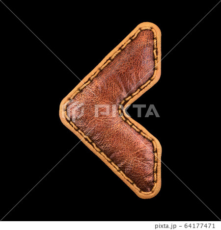 Symbol left angle bracket made of leather. 3D render font with skin texture on black background. Symbol left angle bracket made of leather. 3D render font with skin texture on black background. 64177471