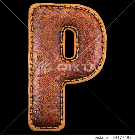 Leather letter P uppercase. 3D render font with skin texture on black background. Leather letter P uppercase. 3D render font with skin texture on black background. 64177495