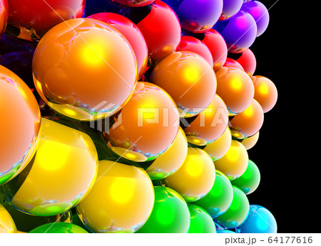 Abstract rainbow balls background or wallpaper with group of shiny colorful 3d objects 64177616