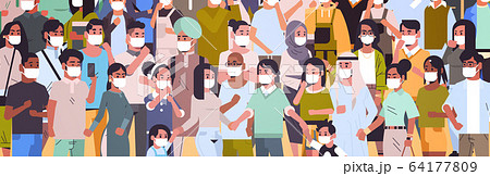 crowd of people wearing medical masks novel coronavirus 2019-nCoV epidemic disease pandemic 64177809