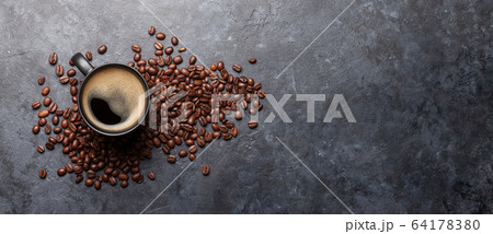 Coffee cup and roasted beans 64178380