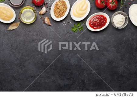 Set of various sauces. Popular sauces in bowls 64178572