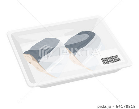 パックに入ったサバの切り身のイラスト 64178818