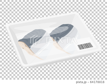 パックに入ったサバの切り身のイラスト 64178818