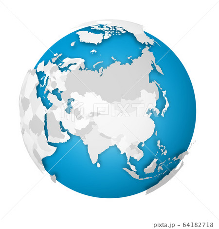Earth globe. 3D world map with grey political map of countries dropping shadows on blue seas and oceans. Vector illustration Earth globe. 3D world map with grey political map of countries dropping shadows on blue seas and oceans. Vector illustration 64182718