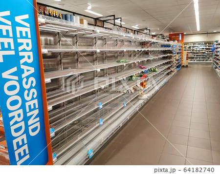 Empty shelves in a supermarket in Netherlands Empty shelves in a supermarket in Netherlands 64182740
